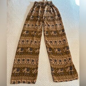 Elephant Boho Style Brown Wide-Leg Pants
